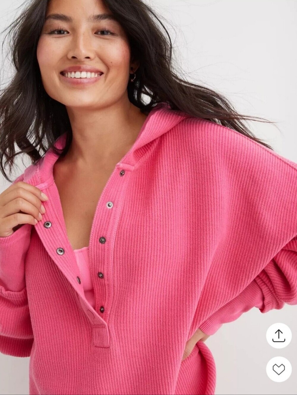 Aerie Oversized Textured Henley Hoodie Pink Size XXS NWT